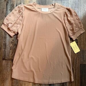 Flower & Feather Puff Sleeve Blouse